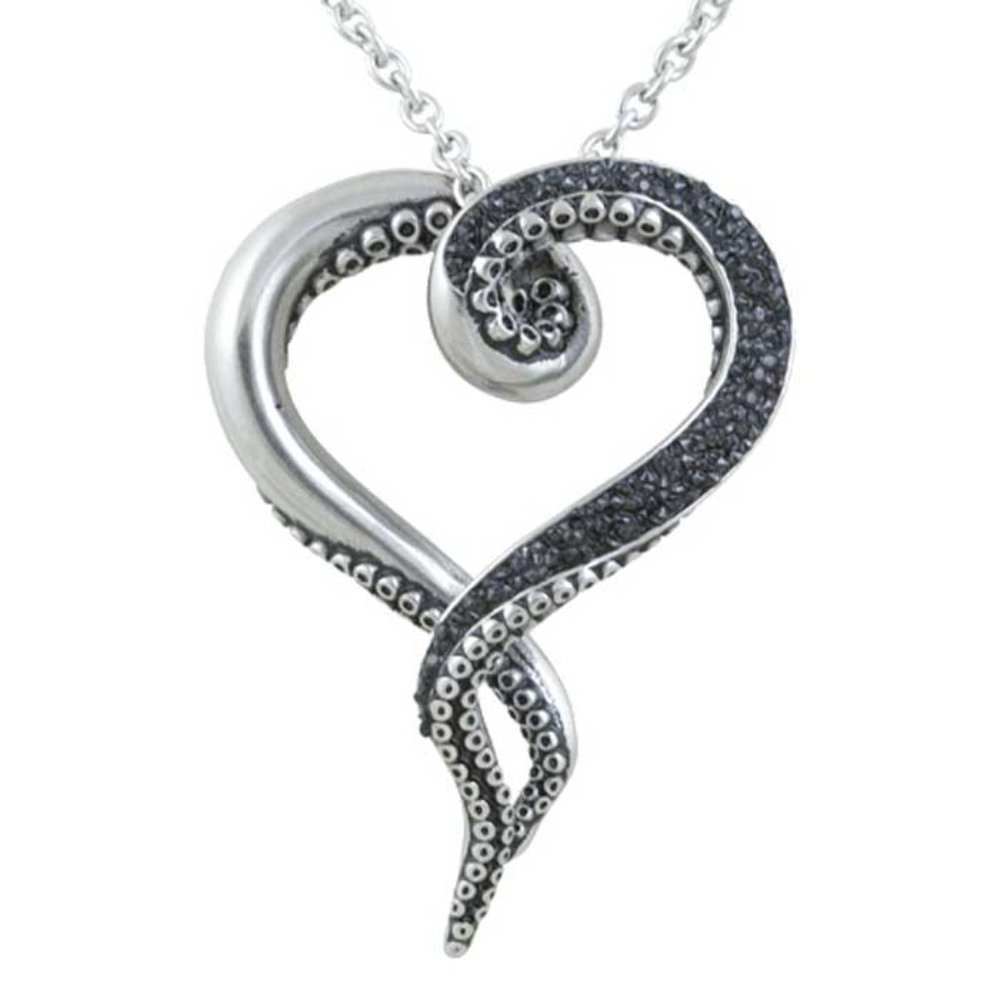Dark Bright Tentacle CZ Heart Pendant SST Necklace